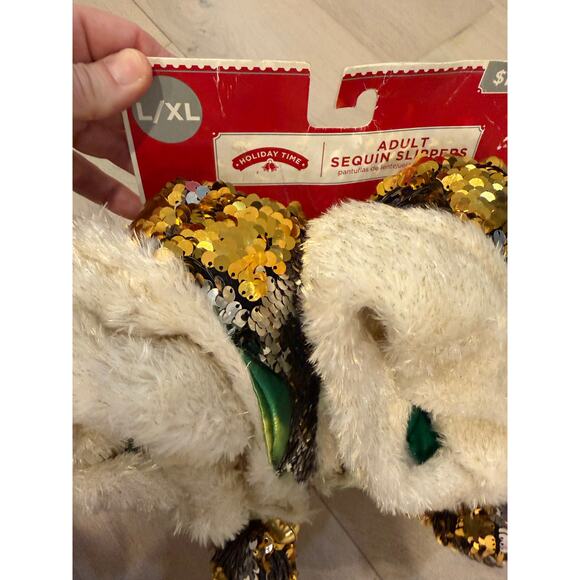 Christmas elf slippers festive w jingle bells holiday party Xmas spirit gold szL - Picture 6 of 8